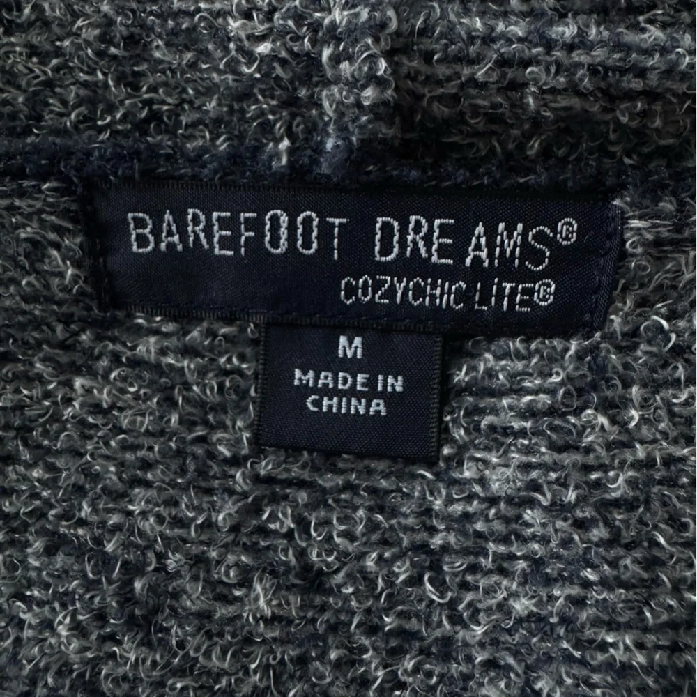 BAREFOOT DREAMS CozyChic Lite Knit Resort Hooded Cardigan Navy Blue Grey Medium - Picture 6 of 7